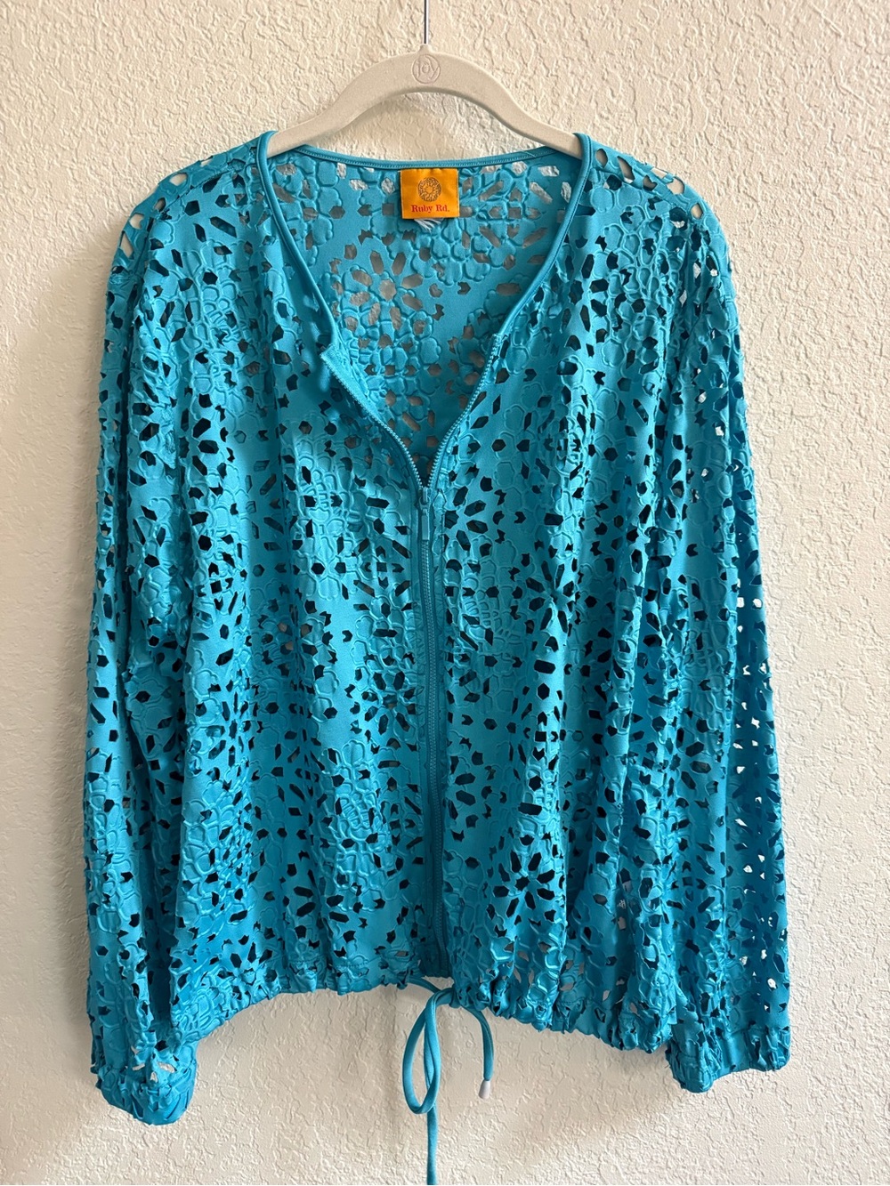 Ruby Rd. Turquoise Crochet Zip Jacket - Picture 4 of 5